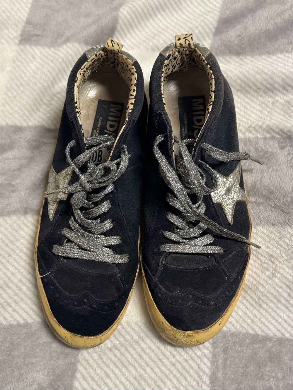 Golden Goose Black Suede Sneakers with Silver Star & Glitter Laces